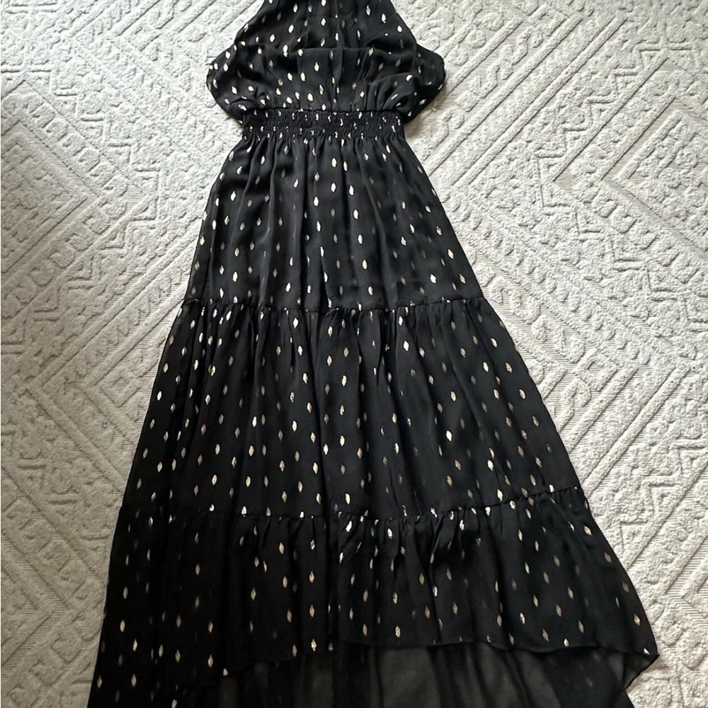Black Maxi Dress with Gold Dot Detail